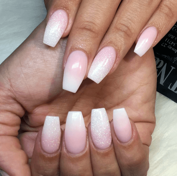 Sandy Sparkles White And Pink Ombre Nails Women