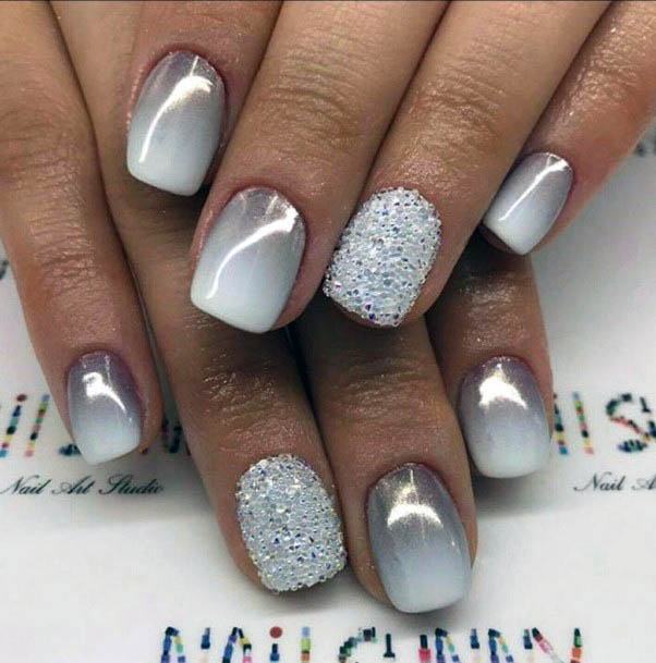 Shiny White Marble And Ombre Nails Women