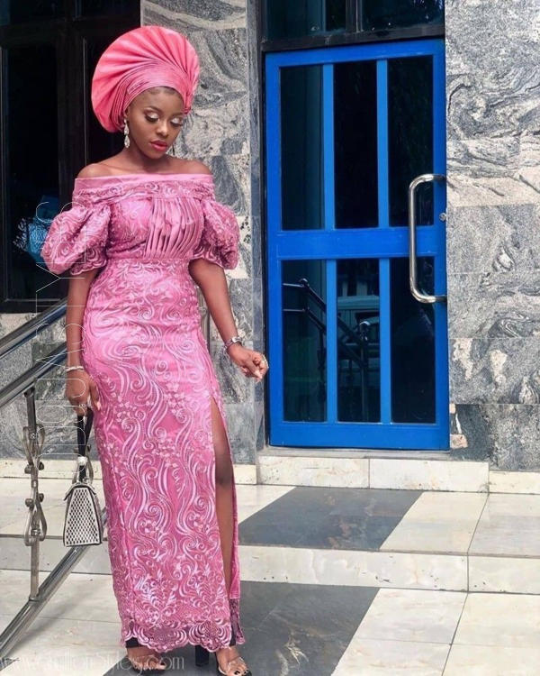 45+ Radiant Baby Pink Colour Lace Aso-Ebi Styles For Owambe (25)