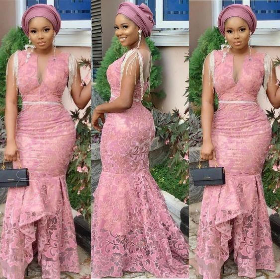 45+ Radiant Baby Pink Colour Lace Aso-Ebi Styles For Owambe (33)