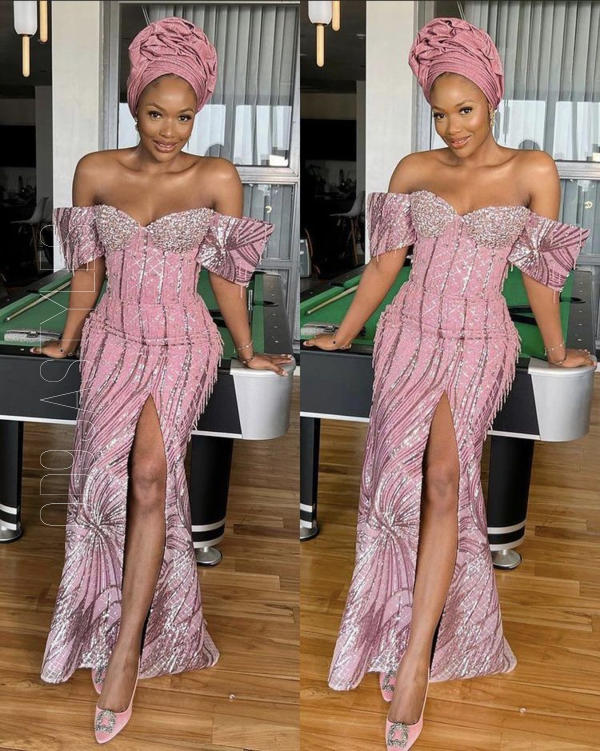 45+ Radiant Baby Pink Colour Lace Aso-Ebi Styles For Owambe (36)