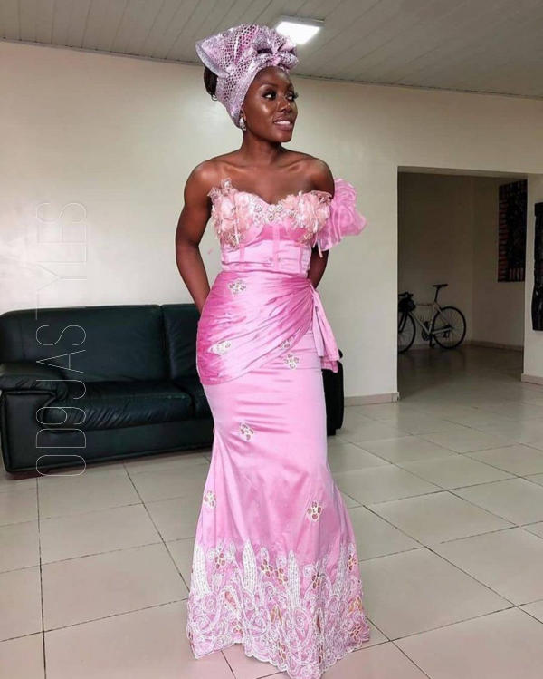 45+ Radiant Baby Pink Colour Lace Aso-Ebi Styles For Owambe (41)