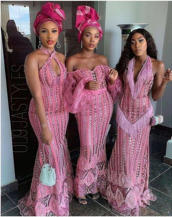 45+ Radiant Baby Pink Colour Lace Aso-Ebi Styles For Owambe (42)