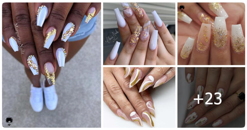 23 Best White and Gold Nails To Try Yourself