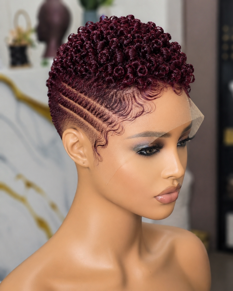Deep Burgundy Pixie Cut Pairs Three Side Cornrows with Rich Velvet Tones #thebestwomenshaircuts