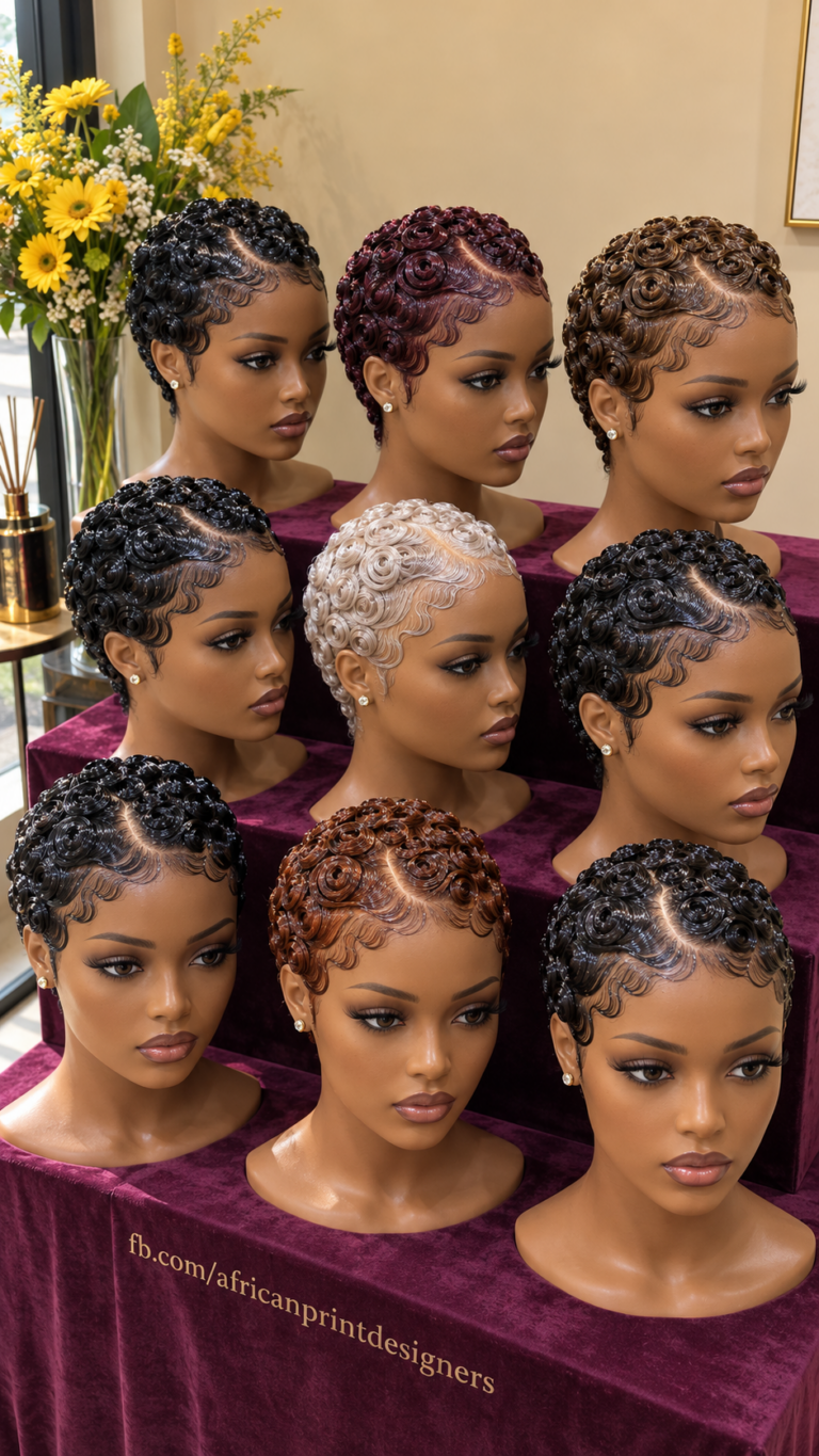 Nine Sculpted Finger Wave Pixie Wigs in Burgundy, Copper, Ivory Blonde and Black #apd