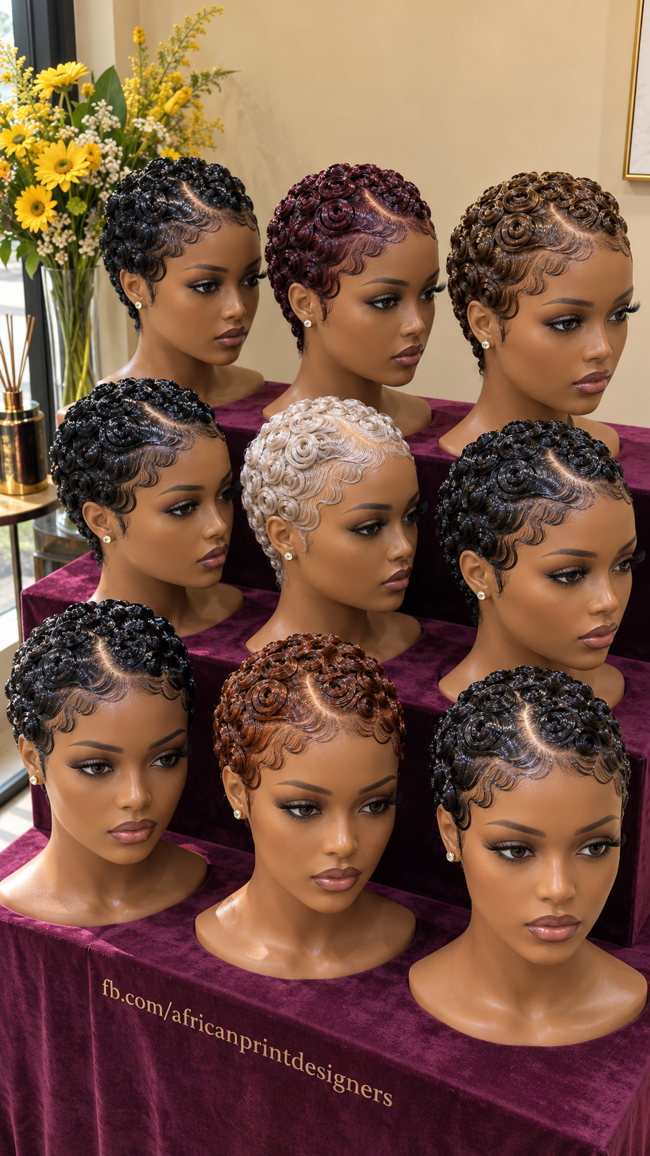 Nine Sculpted Finger Wave Pixie Wigs in Burgundy, Copper, Ivory Blonde and Black #apd