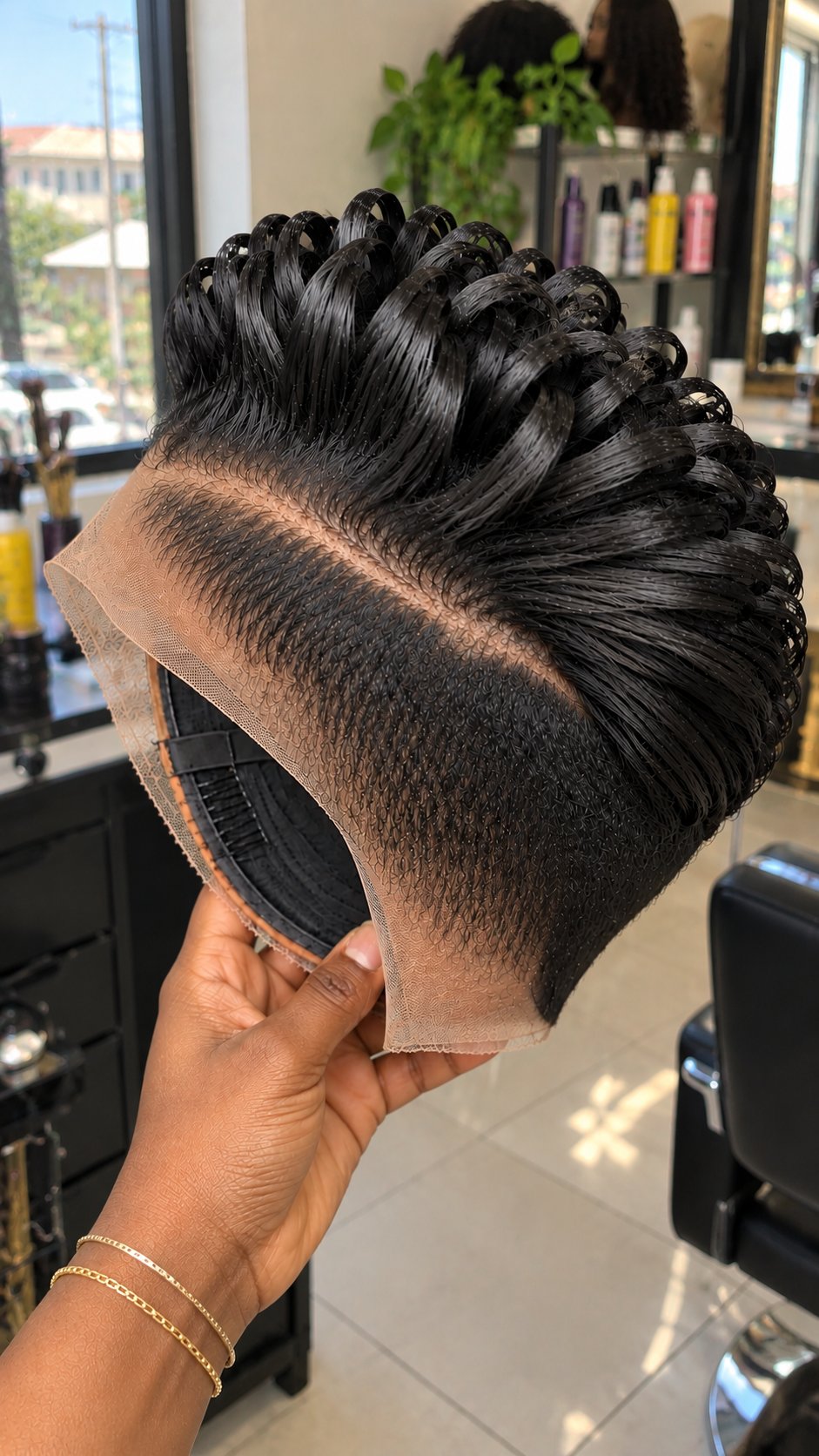 Jet Black Vertical Ribbon Loop Wig with a Single Diagonal Part and Precision Tapered Temple #bestk
