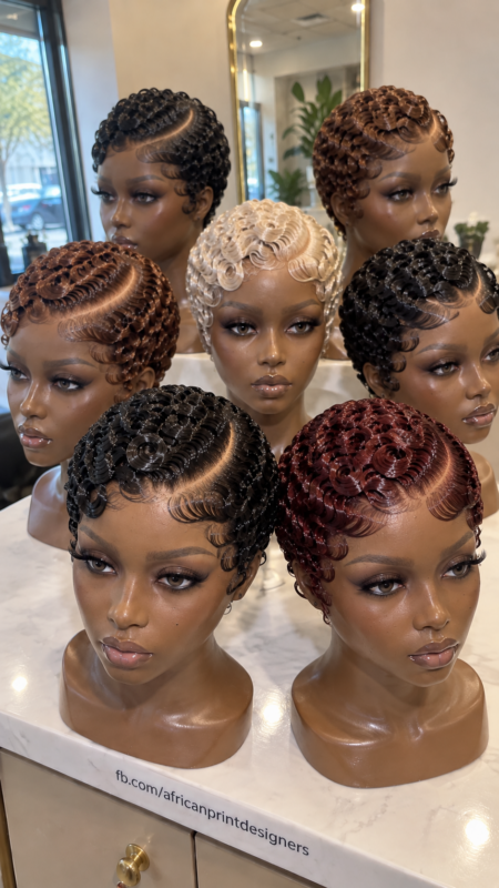 Six Sculpted Finger Coil Pixie Wigs in Black, Chestnut, Platinum Blonde and Burgundy #apd
