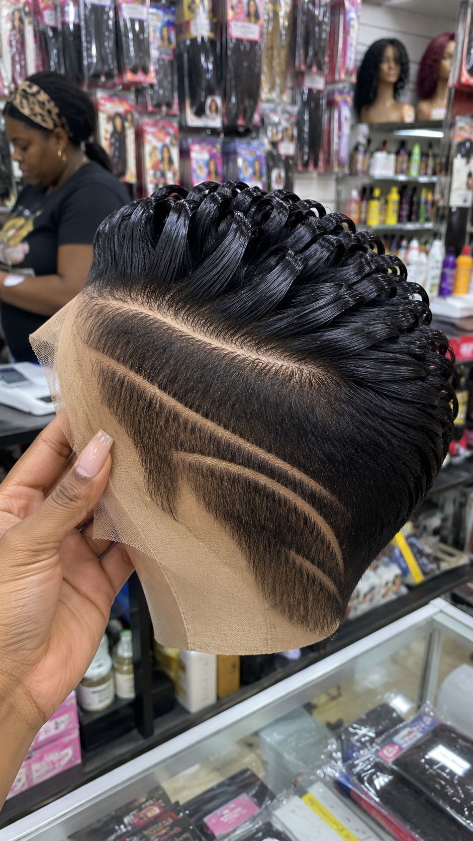 Jet Black Swept Ribbon Pixie Wig With Layered Diagonal Side Channels #bestk