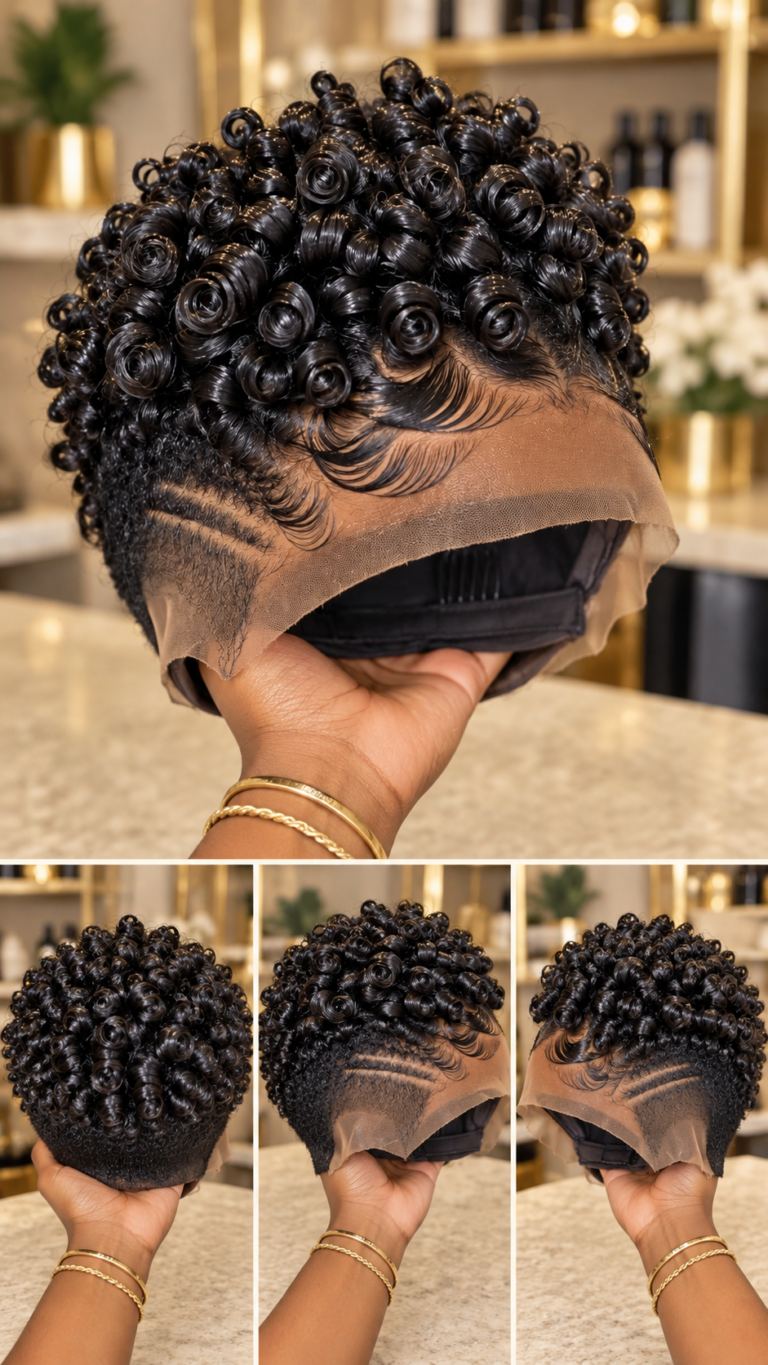 Midnight Black Spiral Coil Wig With Feathered Forehead Waves and Twin Side Etchings #bestk